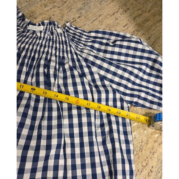 Lake Pajamas Size S Blue Gingham Check Cotton Smocked MIDI Dress Peplum Hem - Picture 3 of 13